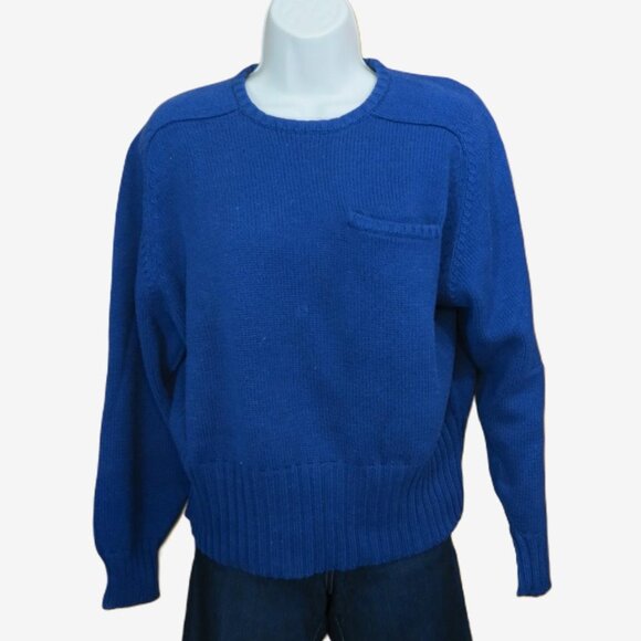 VTG :Lizsport Liz Sport Women's Navy Crew Neck Cotton Sweater 1980's Size Large - Picture 1 of 9